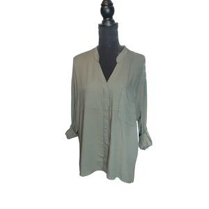 Young Fabulous & Broke Rolled Tab Sleeves High Low Green Blouse Women's  M
